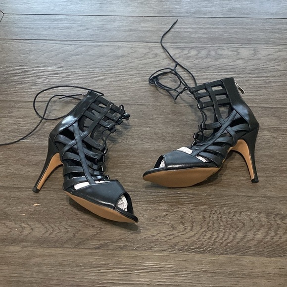 NWT BURJU Tiyah Open Toe Strappy Lace Up Heeled Sandals | Size 11 - Picture 2 of 11